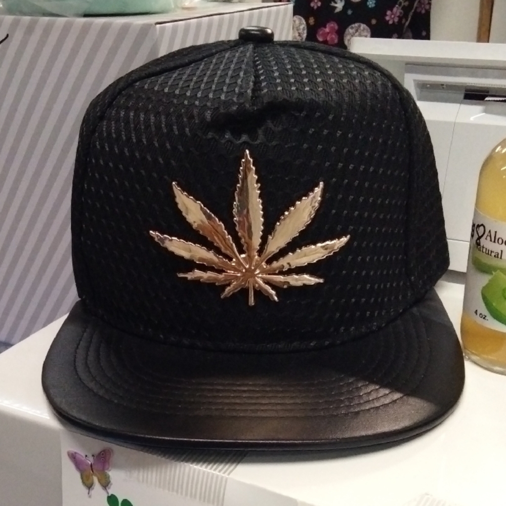 Black and Gold Leaf Embellished Cap